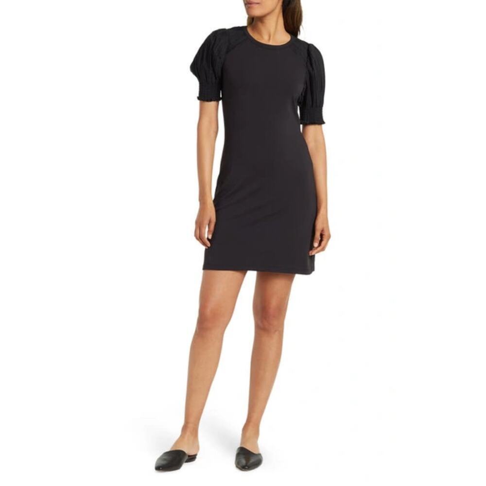 New Calvin Klein Mix Media Cotton Knit Body Dress in Black Size 14